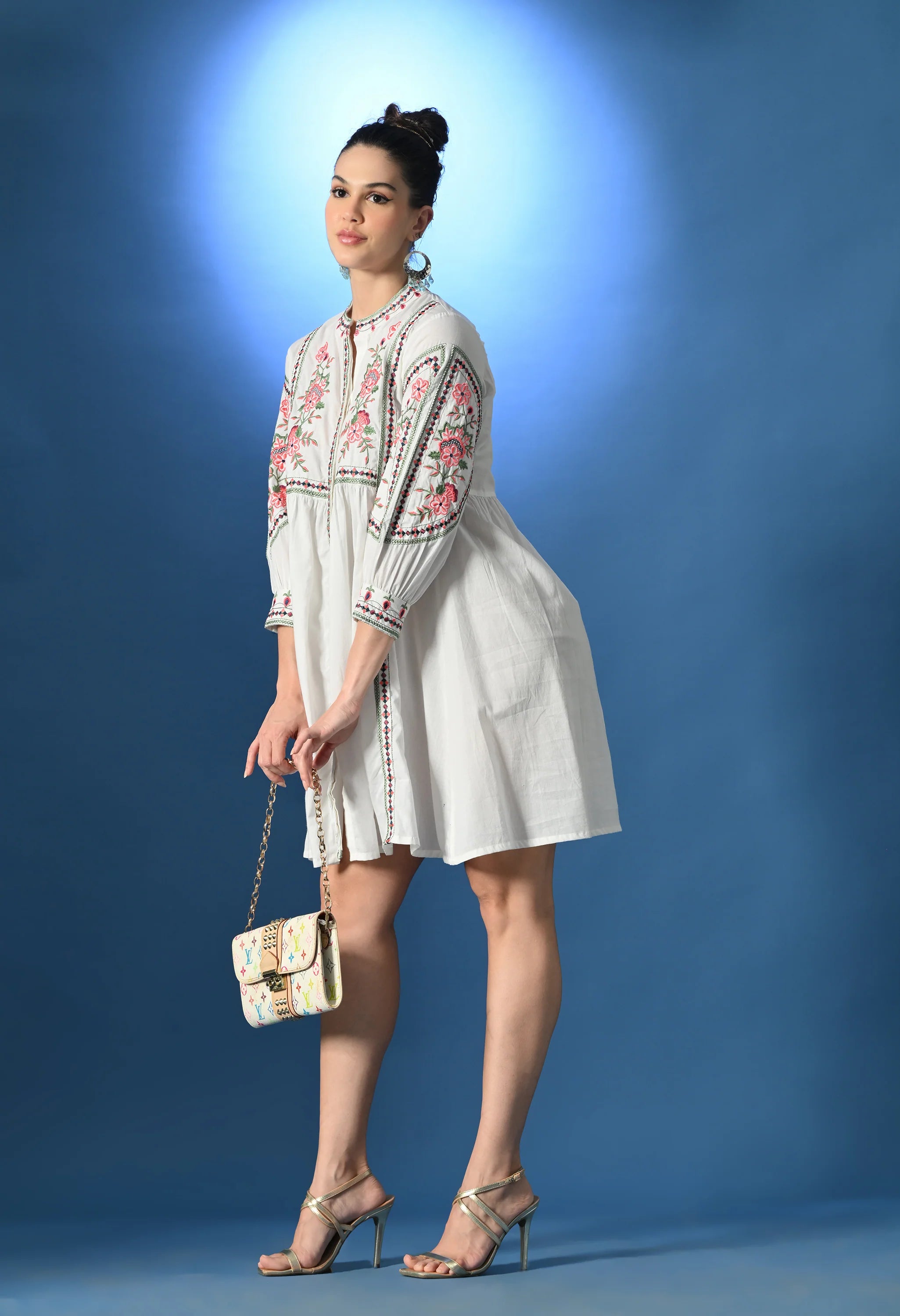 Shellora White Embroidered Dress - White