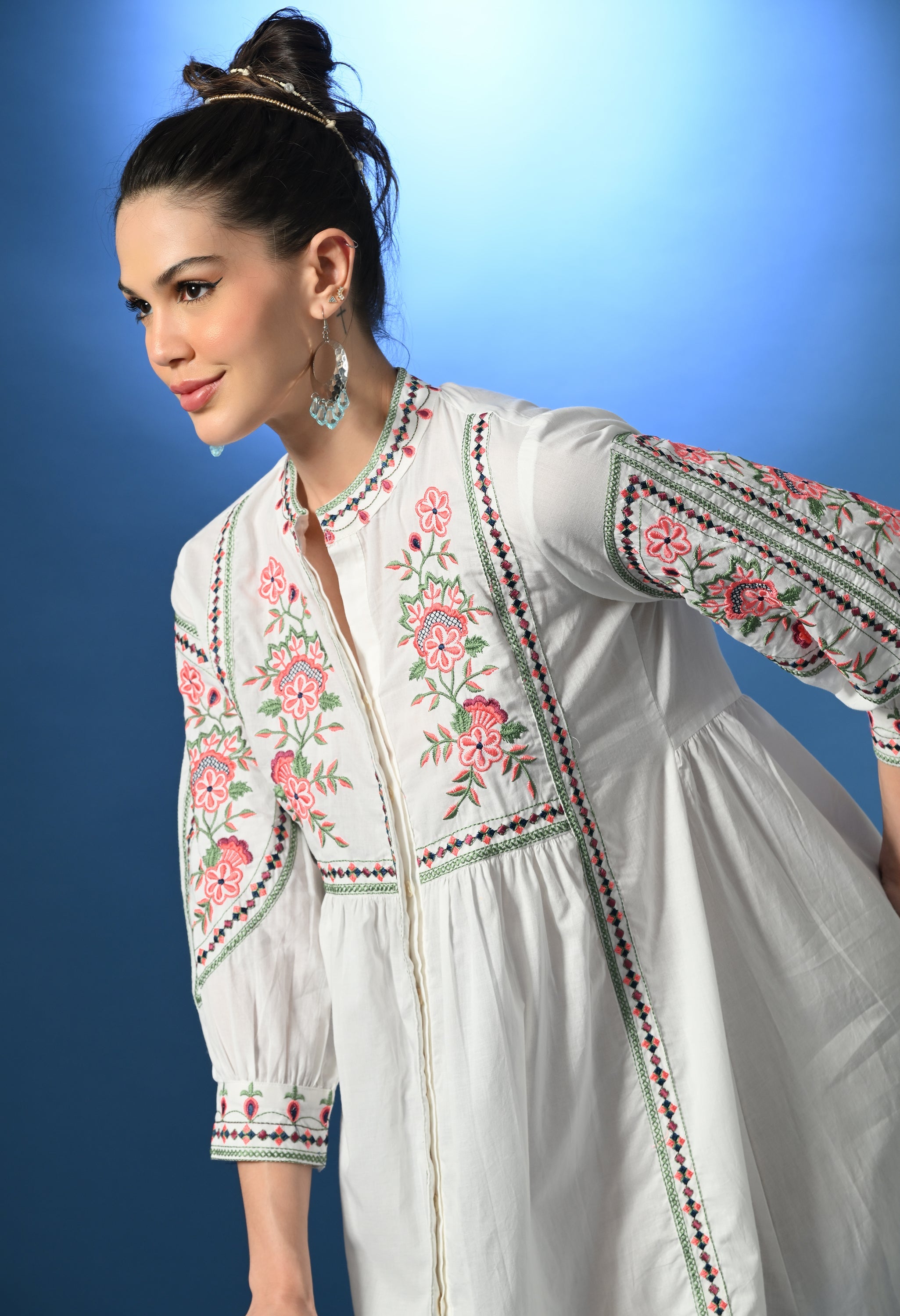 Shellora White Embroidered Dress - White