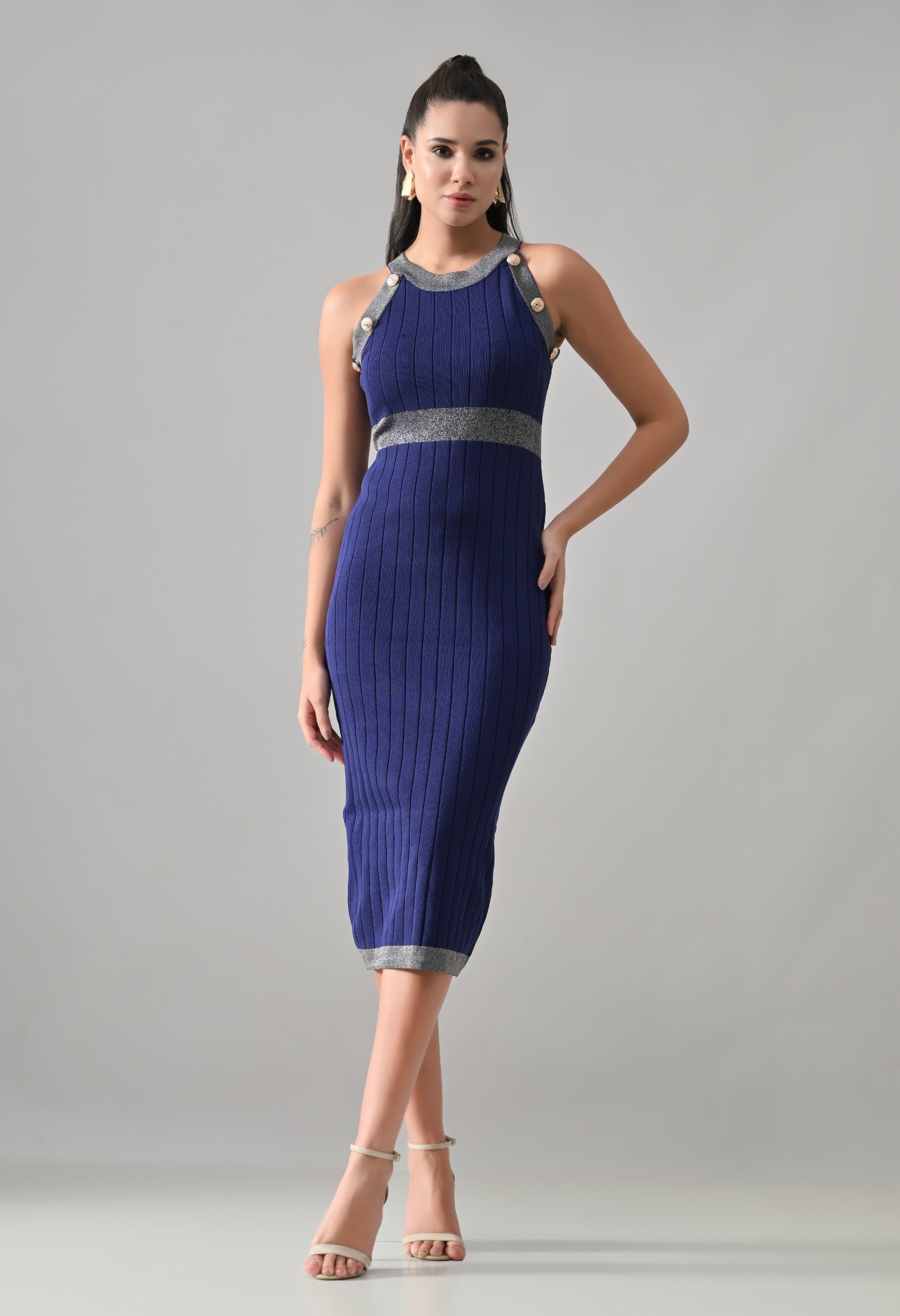Lurex Ribbed Two-Piece Dress - Blue