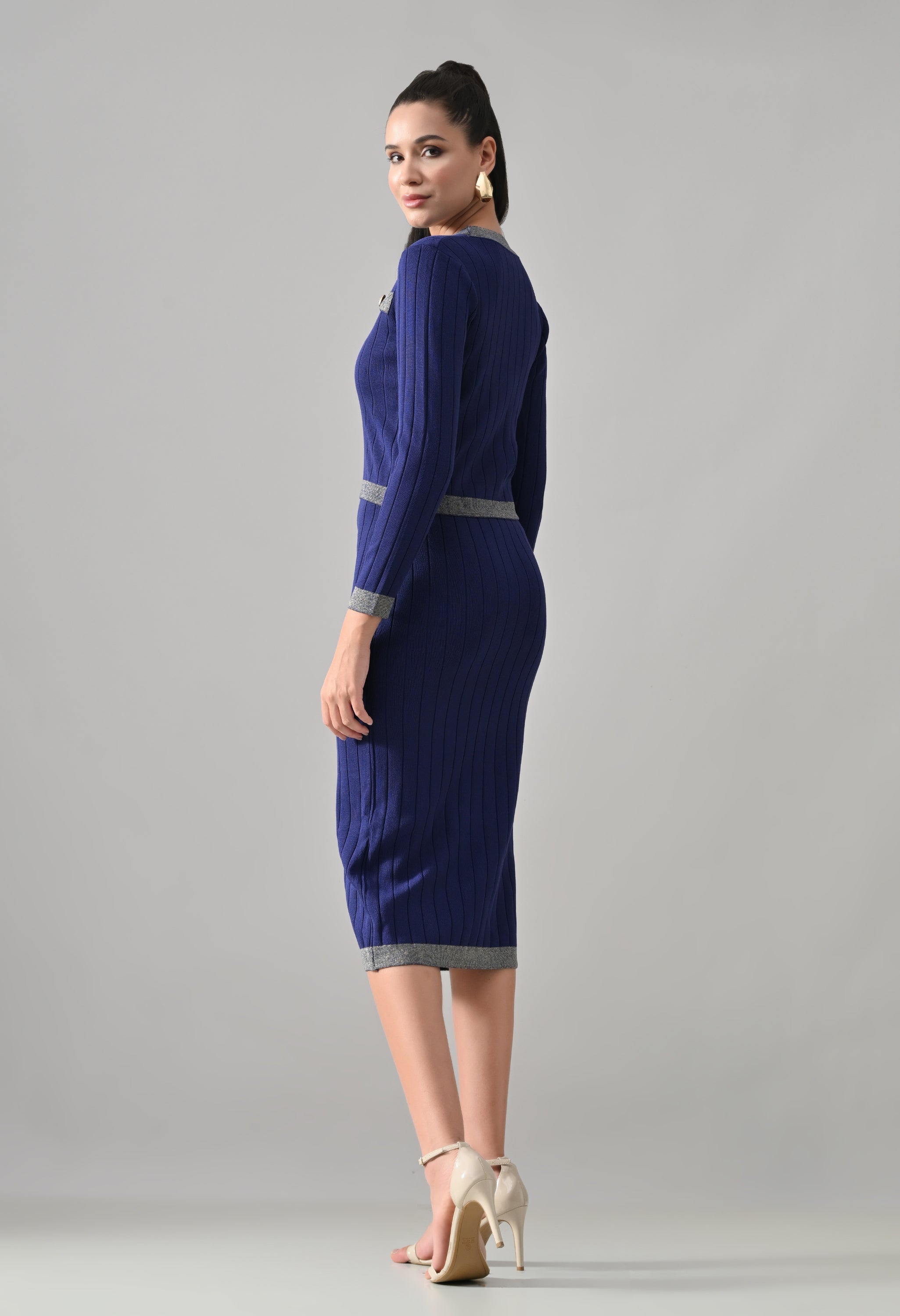 Lurex Ribbed Two-Piece Dress - Blue
