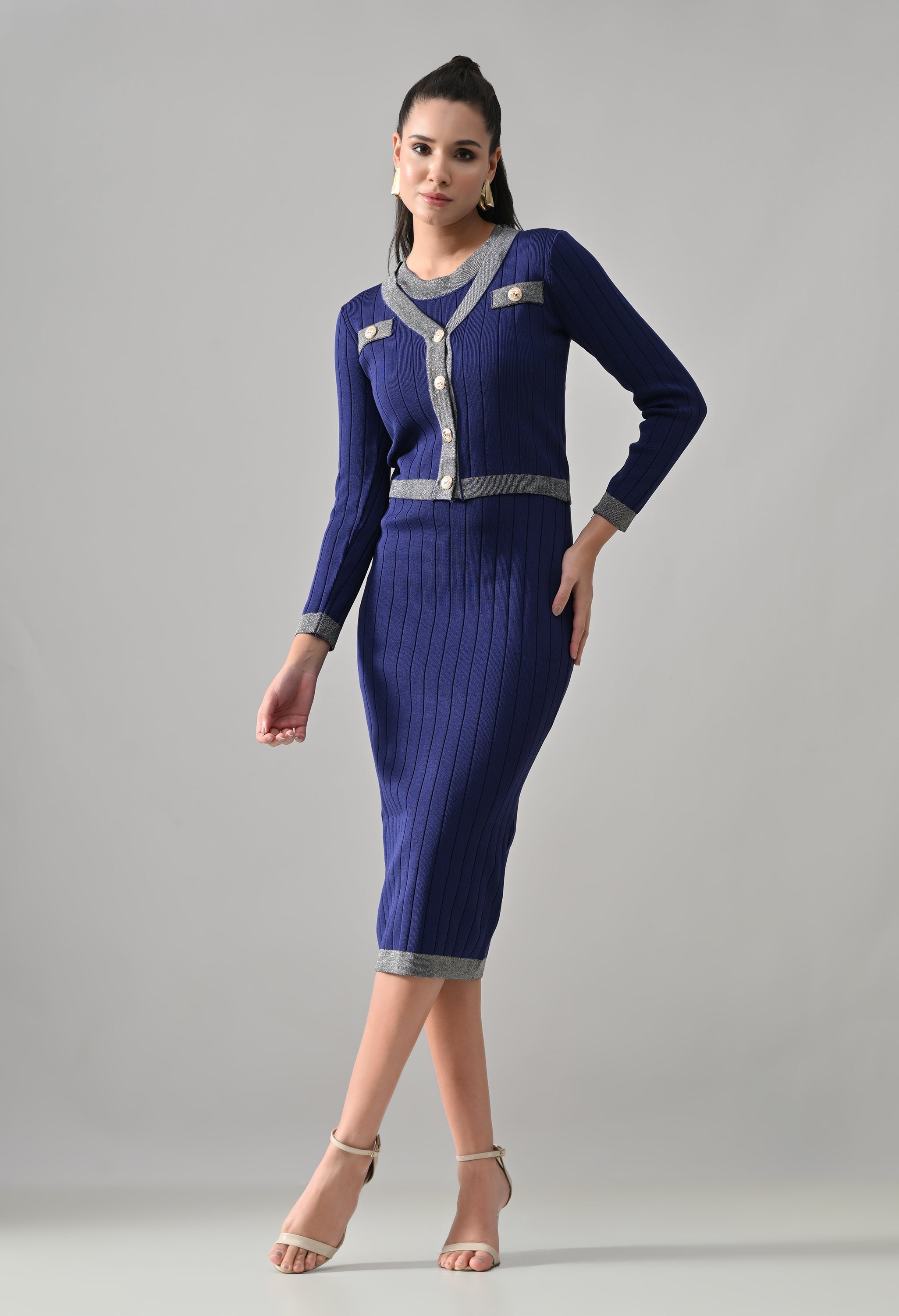 Lurex Ribbed Two-Piece Dress - Blue