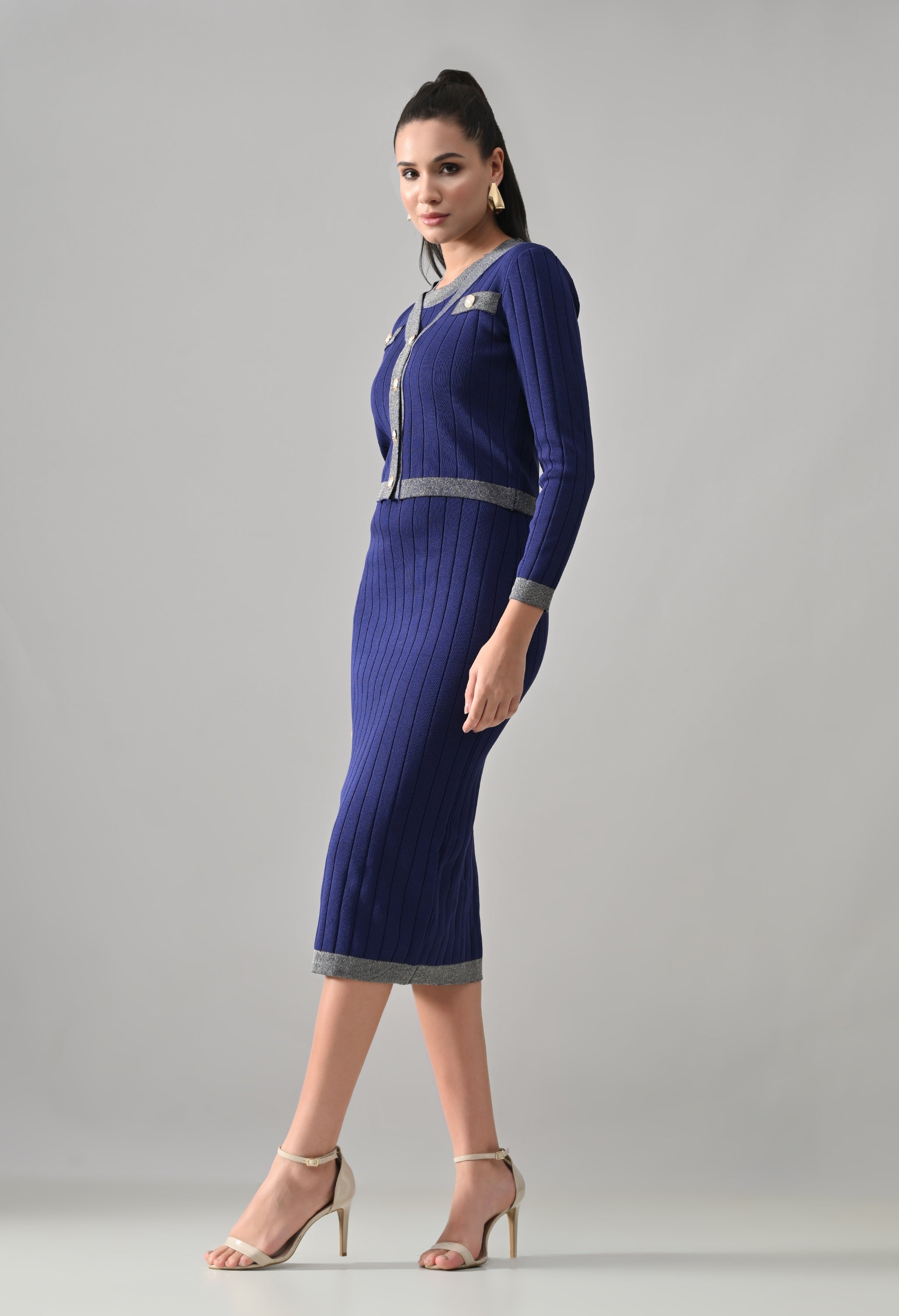 Lurex Ribbed Two-Piece Dress - Blue