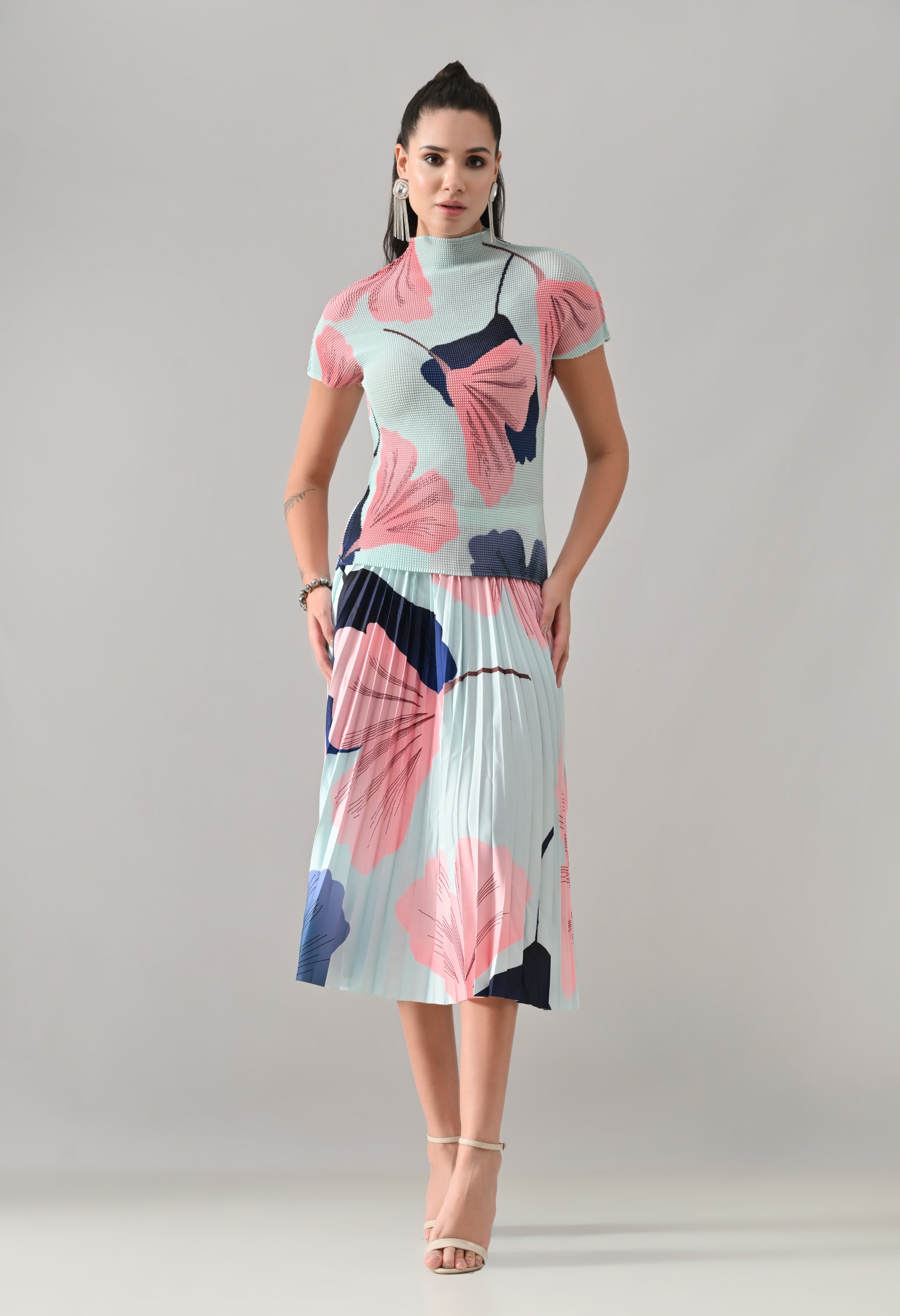 Aqua Pleated Co-ord Set - Aqua