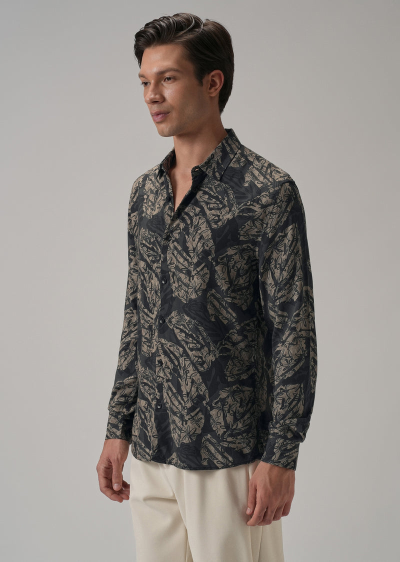 Dark Beige Floral Printed Shirt