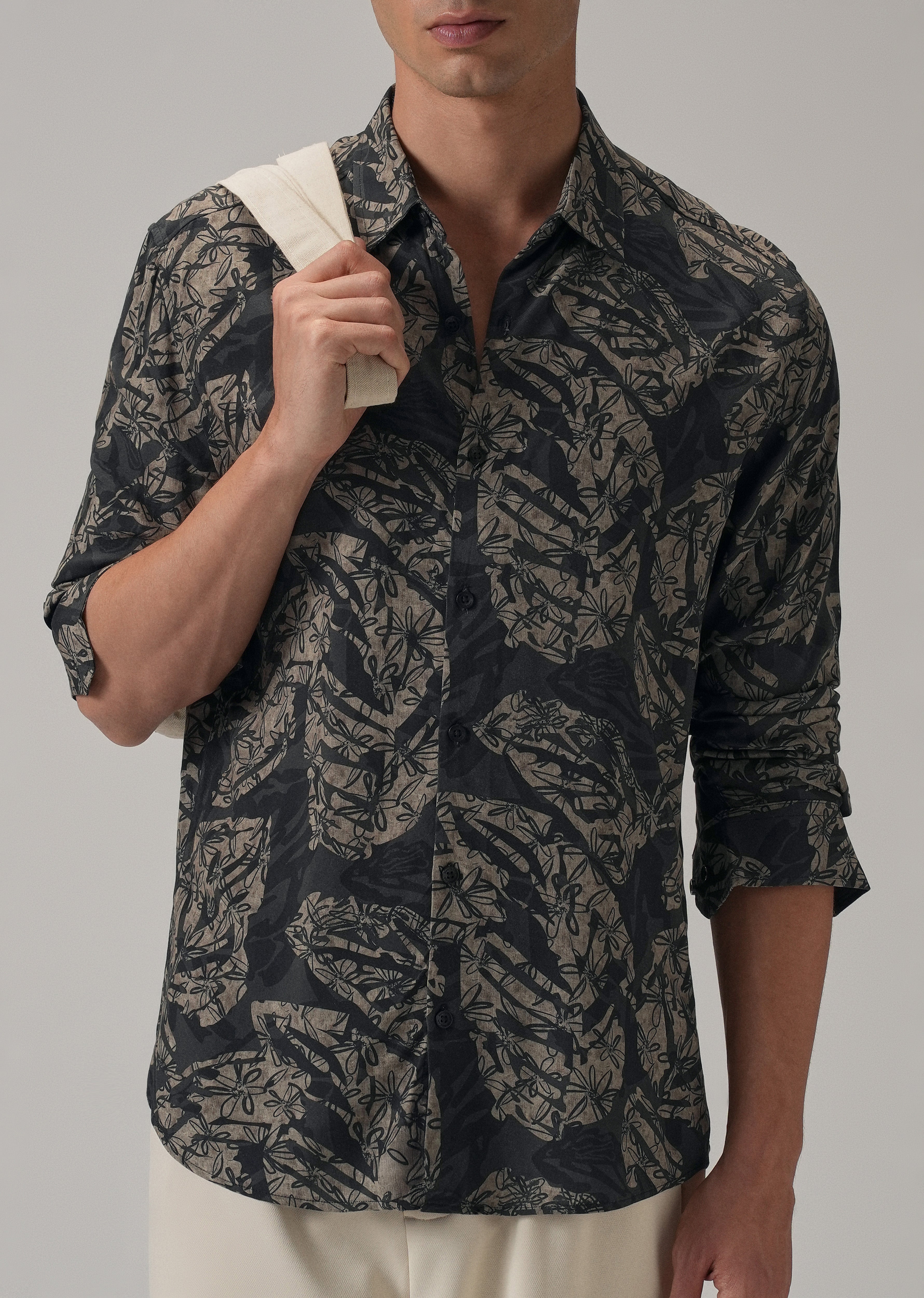 Dark Beige Floral Printed Shirt