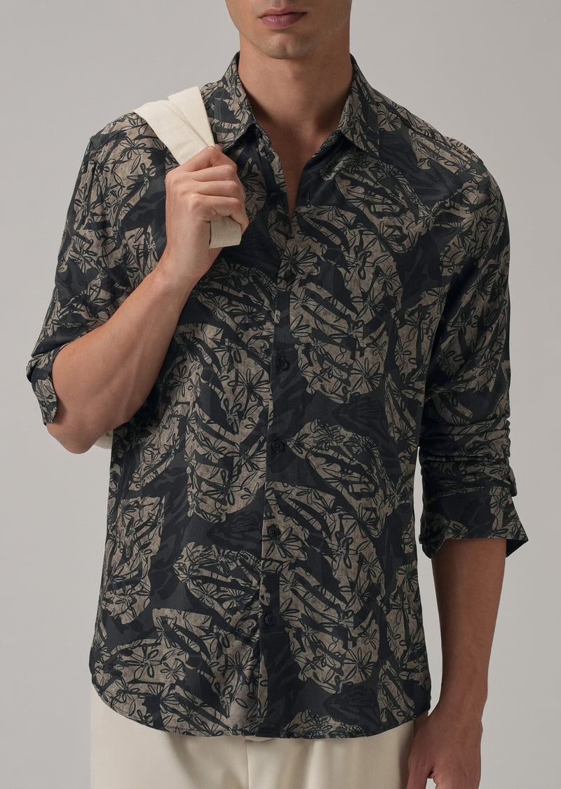 Dark Beige Floral Printed Shirt