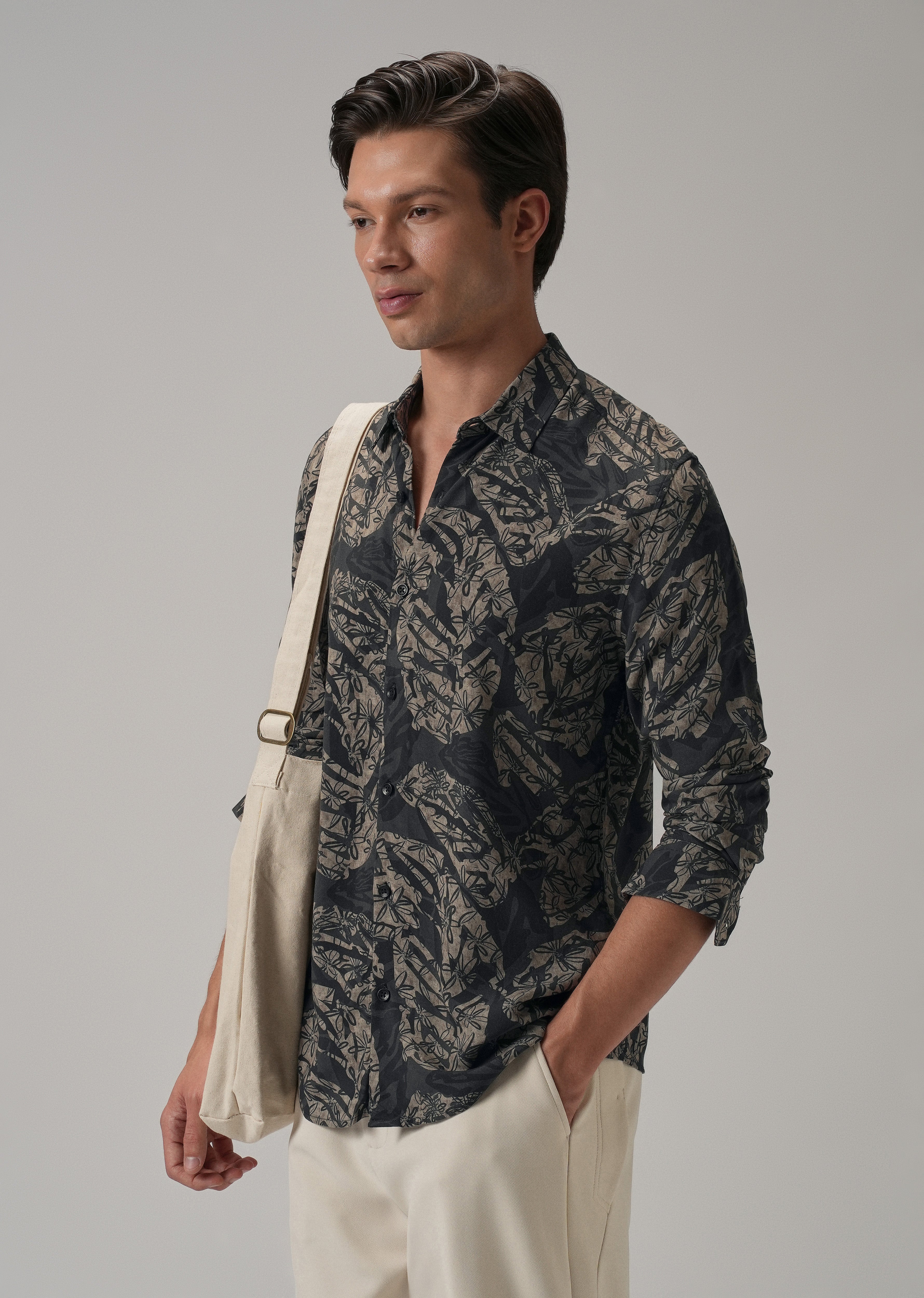 Dark Beige Floral Printed Shirt