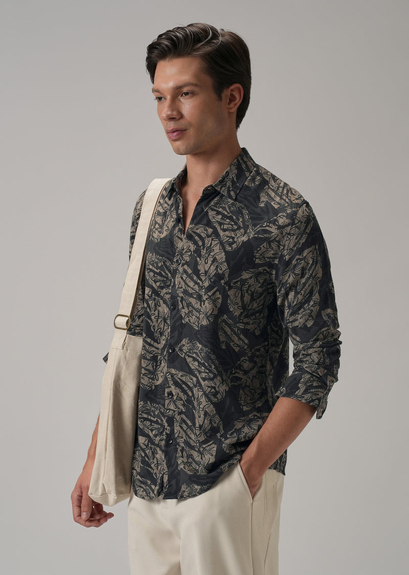 Dark Beige Floral Printed Shirt