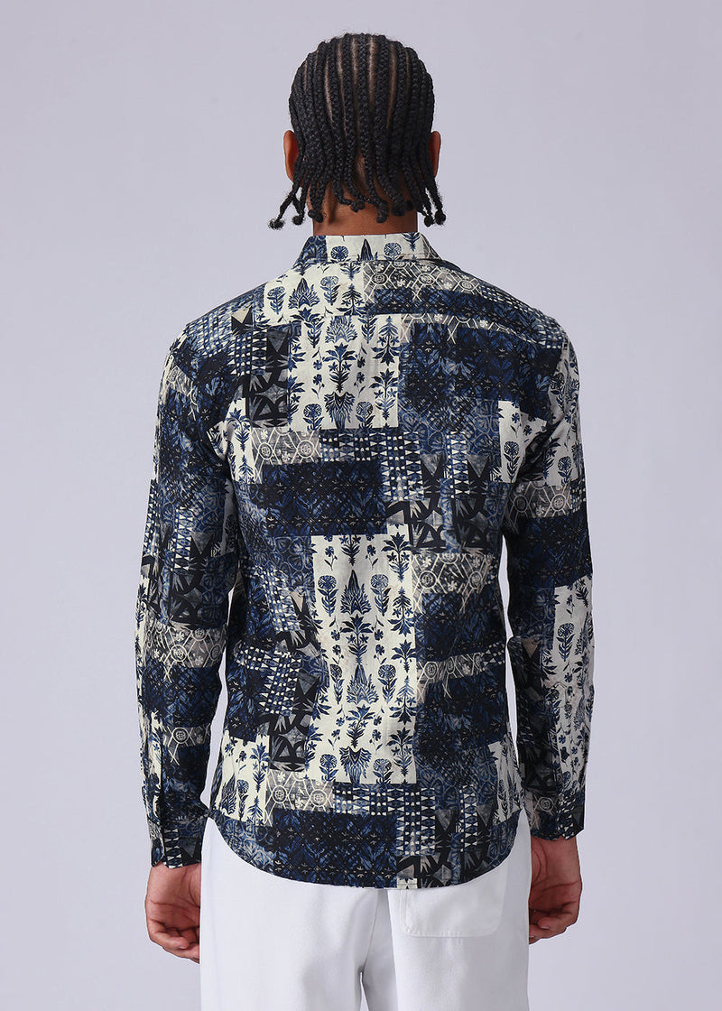 Dark Blue Abstract Print Shirt