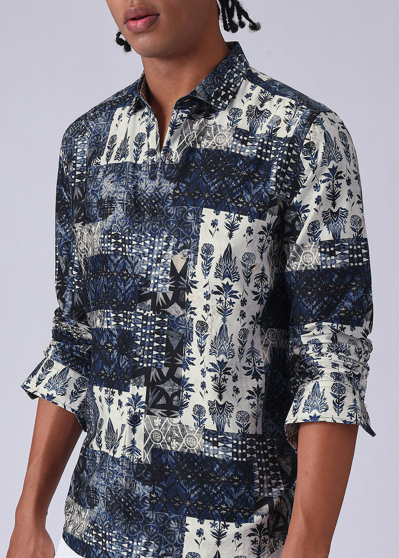 Dark Blue Abstract Print Shirt