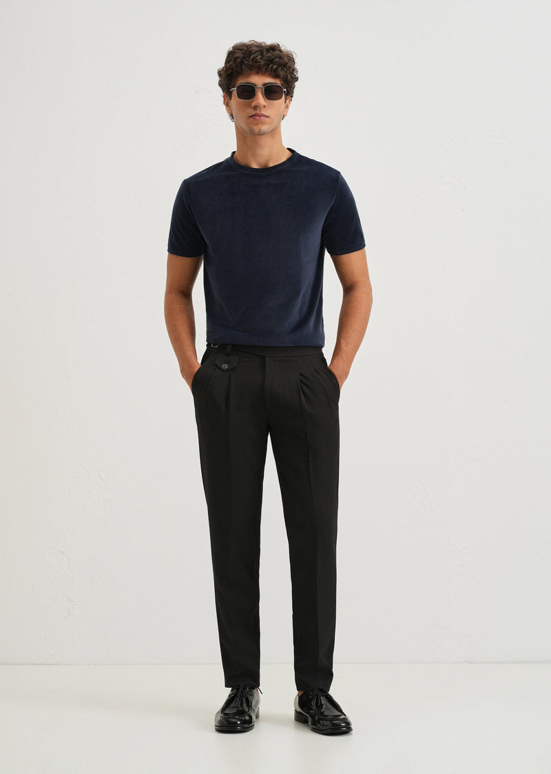 Dark Blue Plain Suede T-shirt
