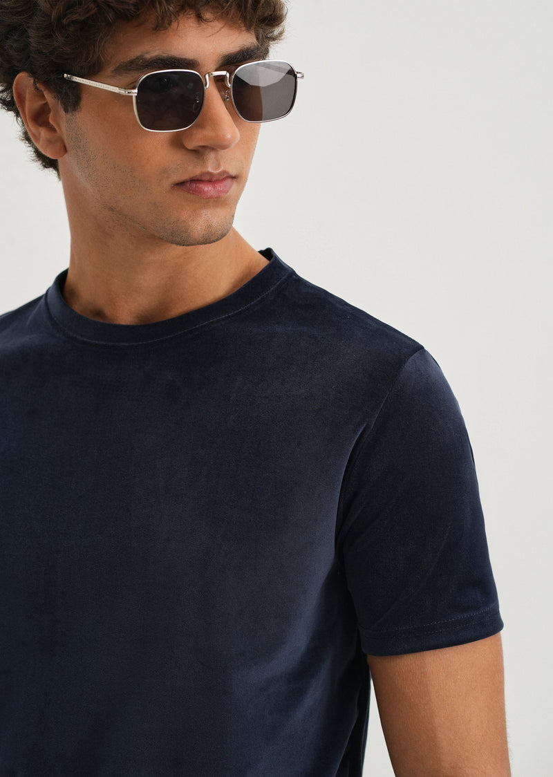 Dark Blue Plain Suede T-shirt