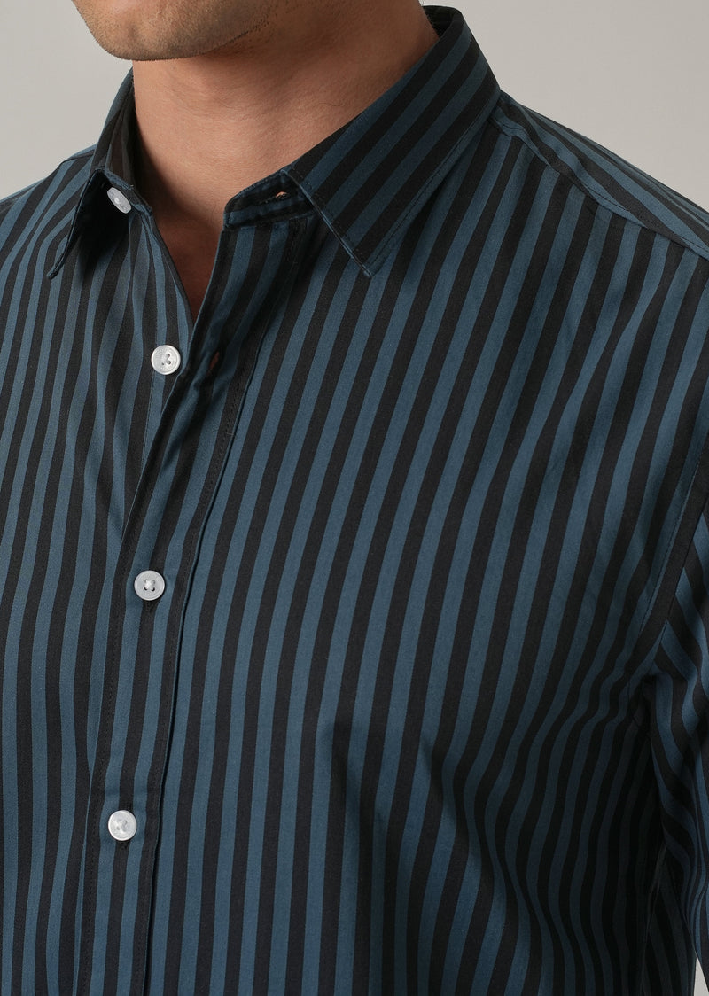 Dark Blue Satin Pin Stripe Shirt