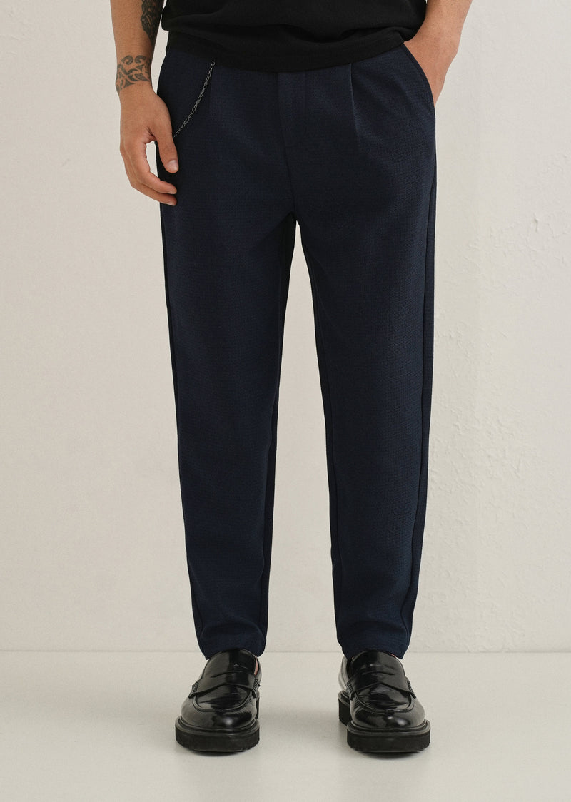 Dark Blue Textured Korean Pant