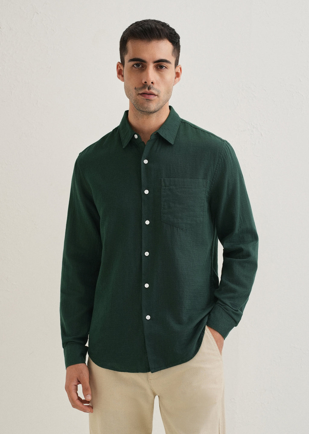Dark Green Double Cloth Cotton Shirt