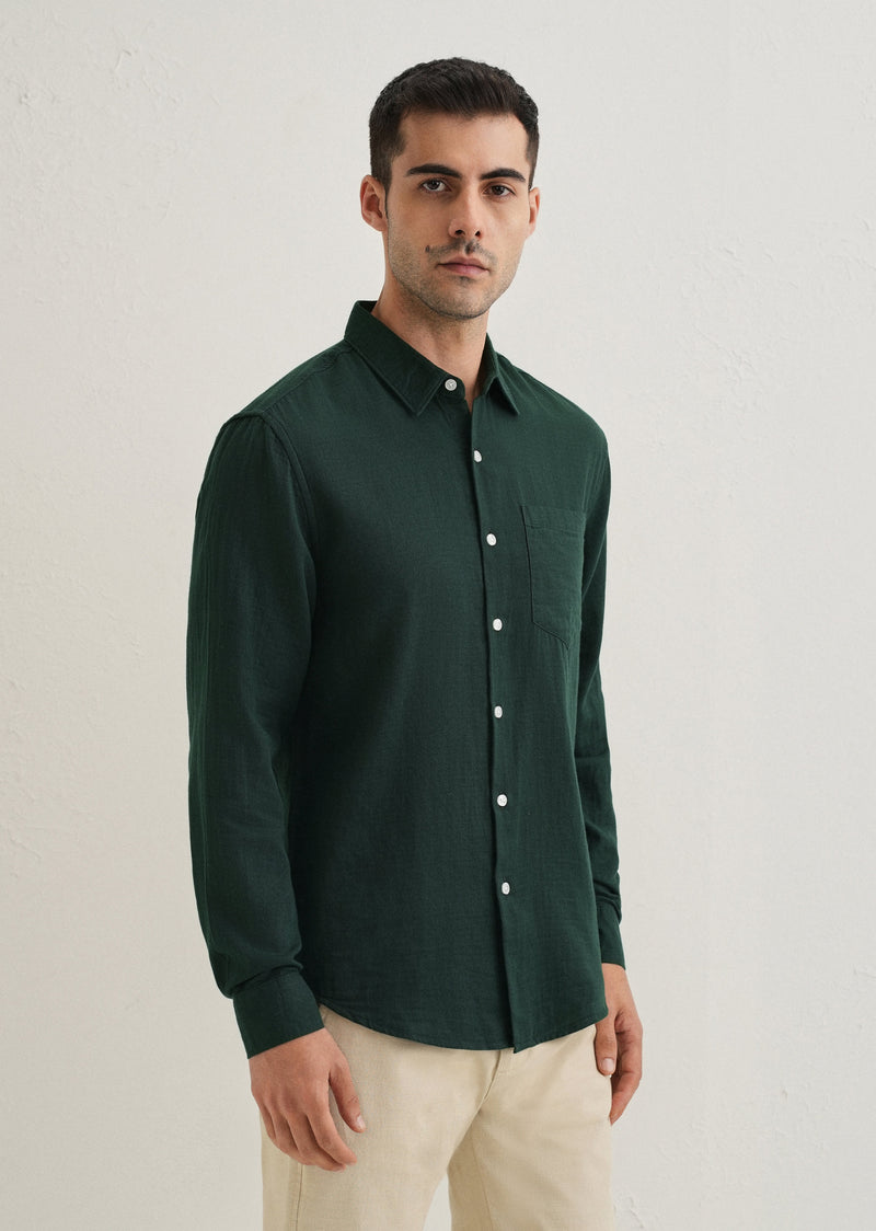Dark Green Double Cloth Cotton Shirt