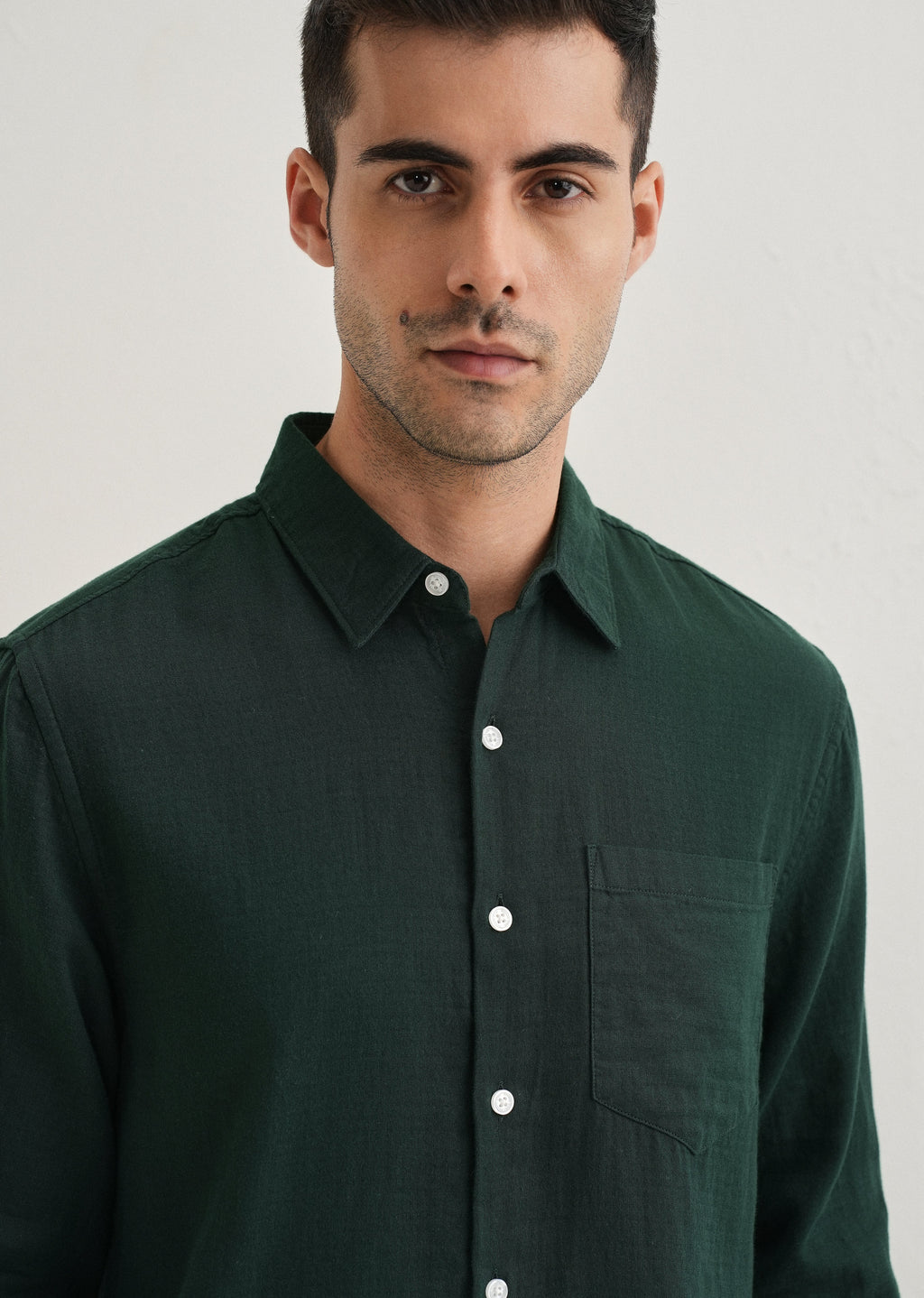 Dark Green Double Cloth Cotton Shirt