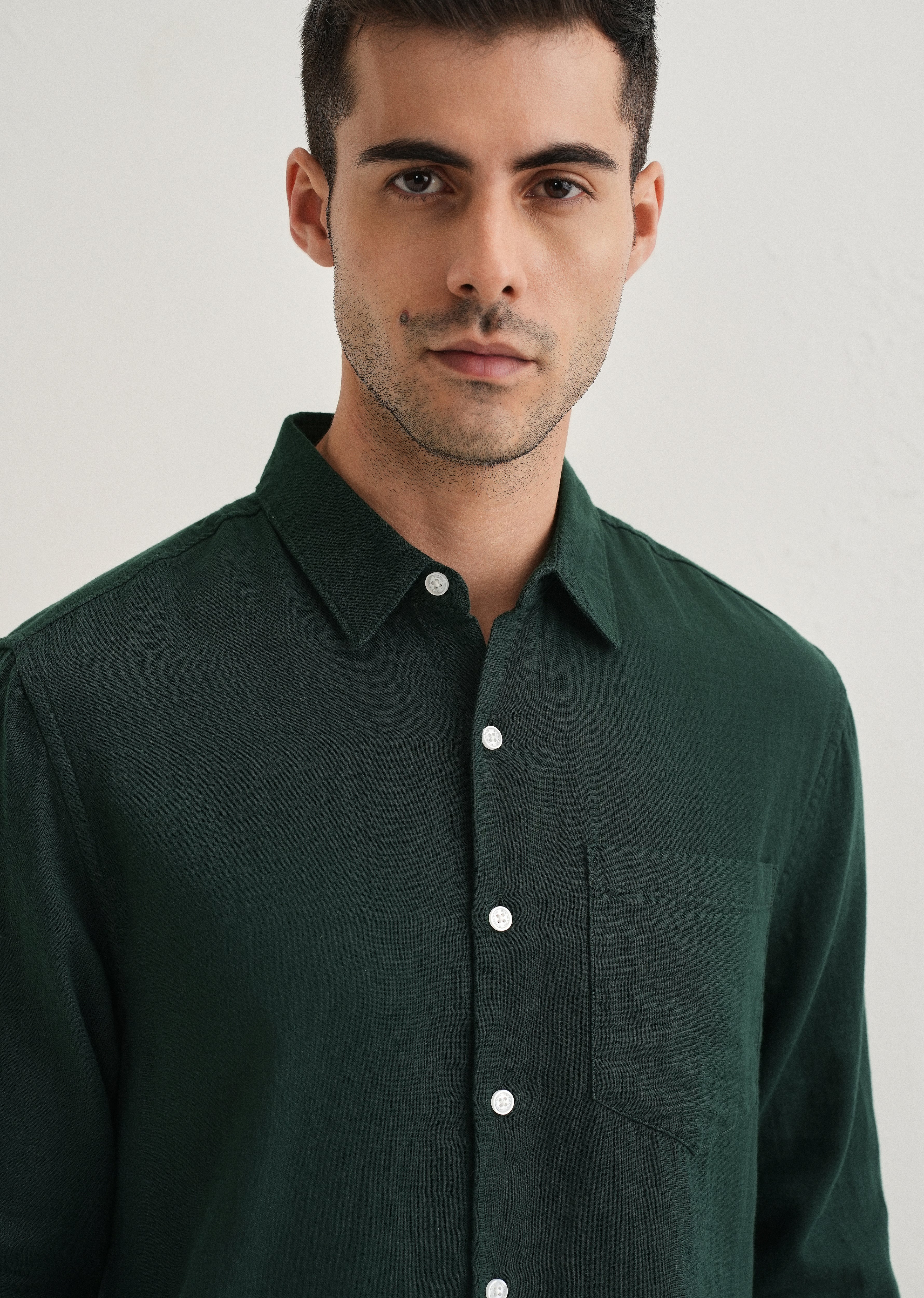 Dark Green Double Cloth Cotton Shirt