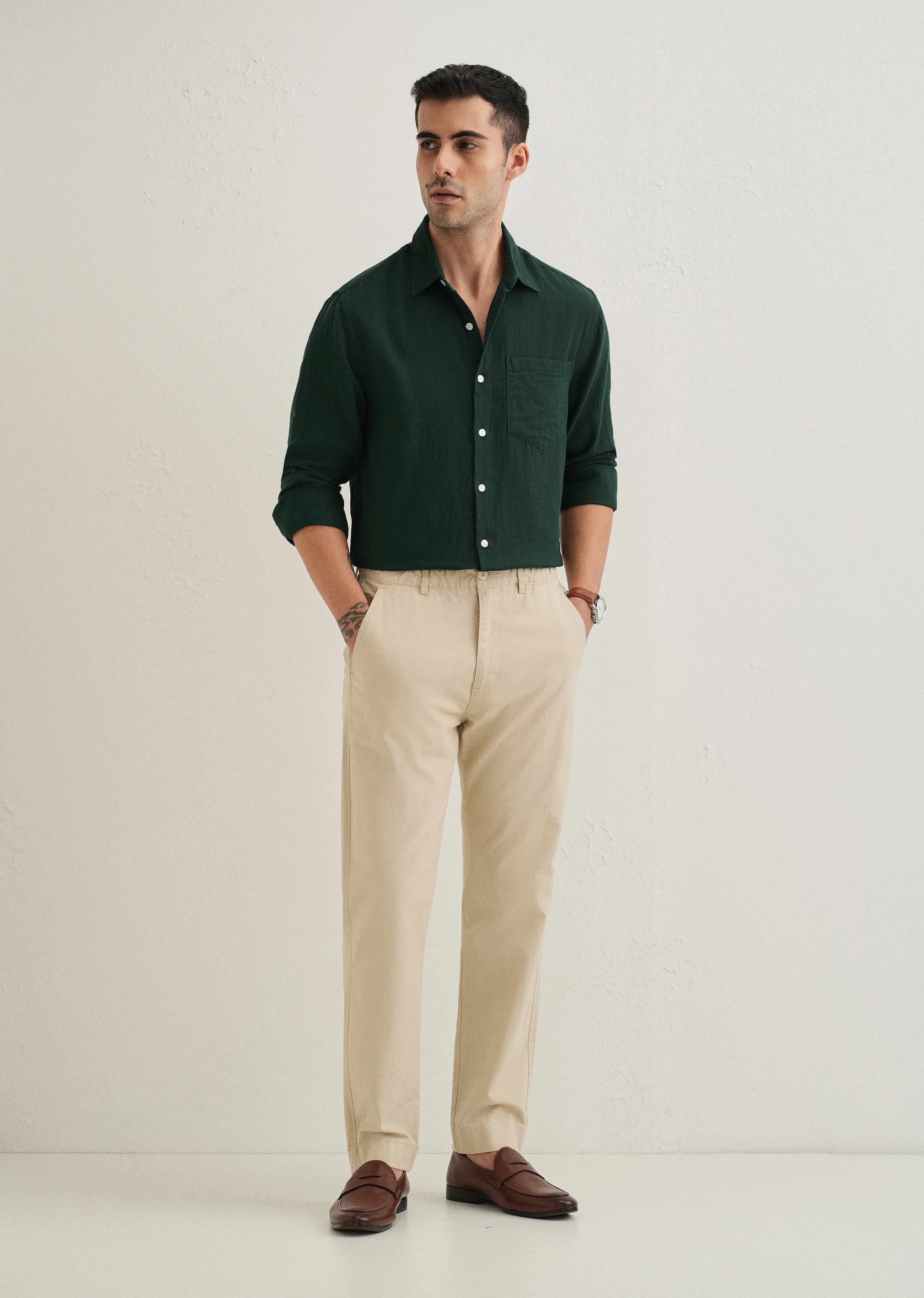 Dark Green Double Cloth Cotton Shirt