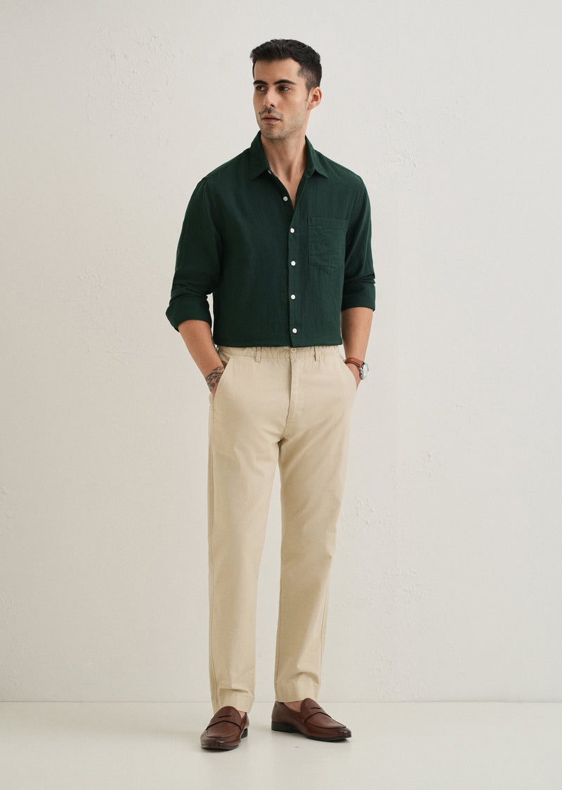 Dark Green Double Cloth Cotton Shirt