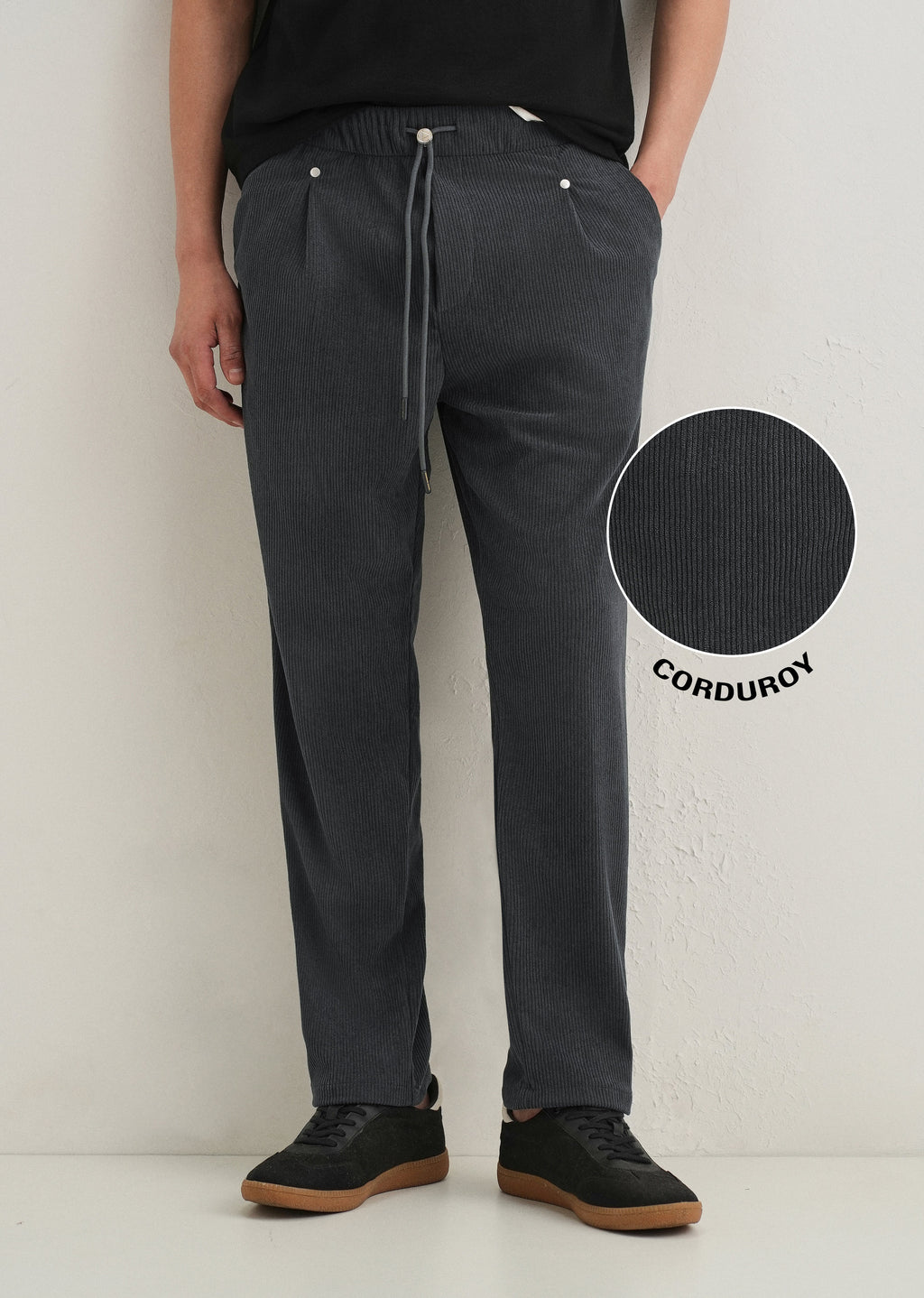 Dark Grey Drawstring Corduroy Pant