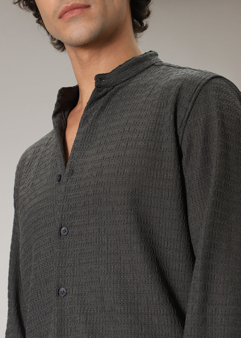 Dark Grey Plain Knitted Crochet Shirt
