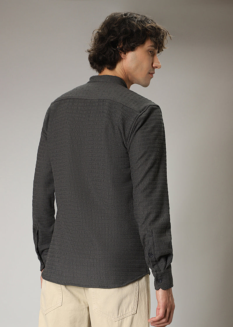 Dark Grey Plain Knitted Crochet Shirt