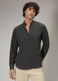 Dark Grey Plain Knitted Crochet Shirt