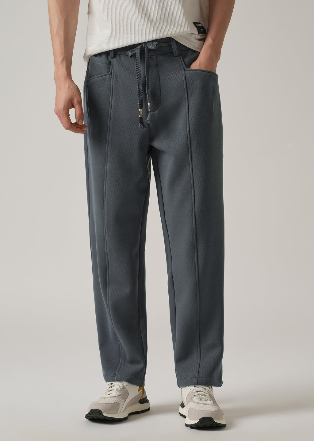Dark Grey Corduroy Relaxed Fit Drawstring Pant