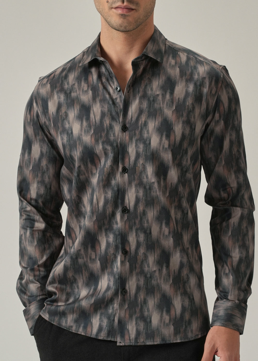 Dark Grey Textured Print Shirt
