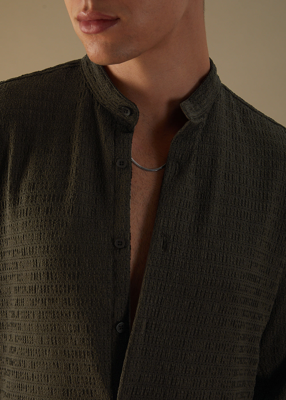 Dark Olive Plain Knitted Crochet Shirt