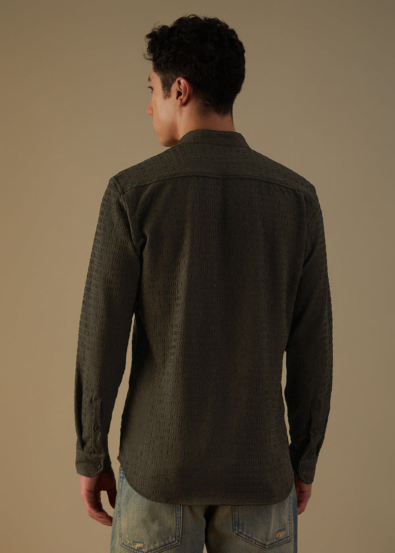 Dark Olive Plain Knitted Crochet Shirt