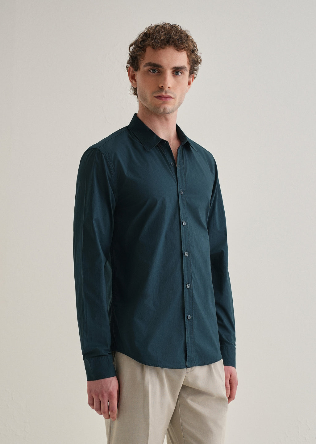 Dark Teal Blue Plain Cotton Shirt