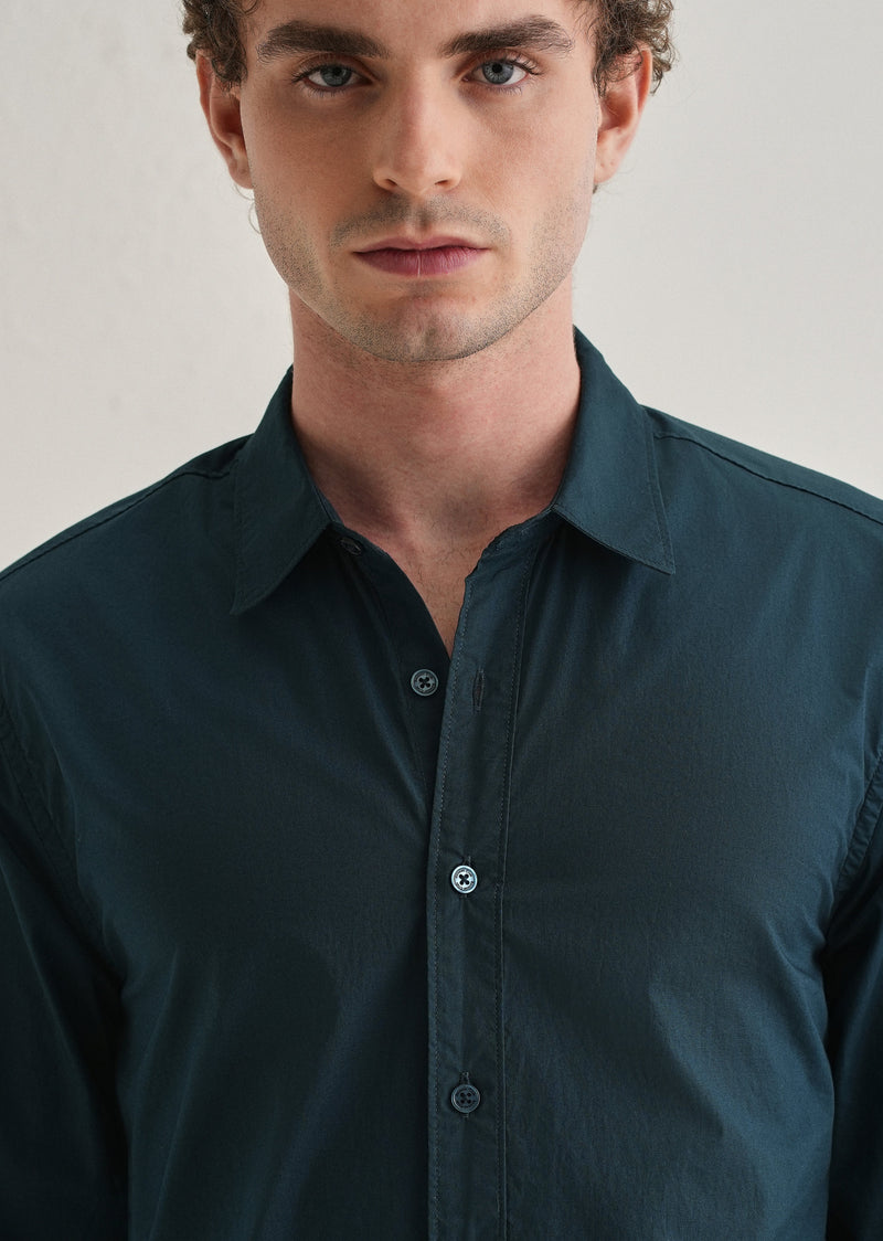 Dark Teal Blue Plain Cotton Shirt