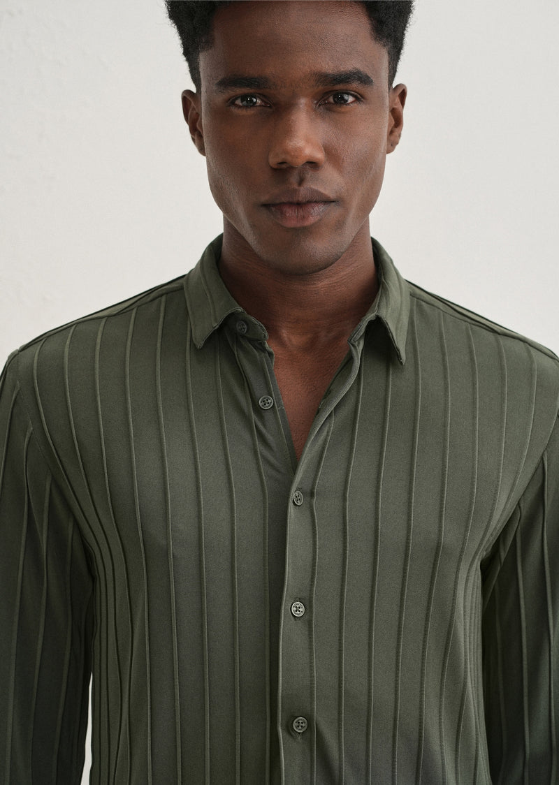 Dark Green Plain Stripe Shirt