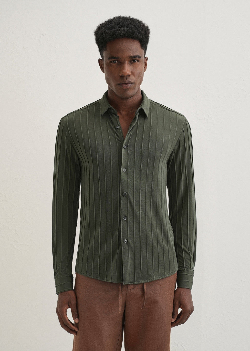 Dark Green Plain Stripe Shirt