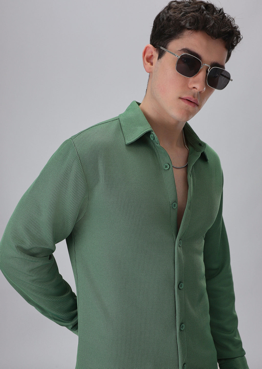 Sage Green Plain Knitted Shirt