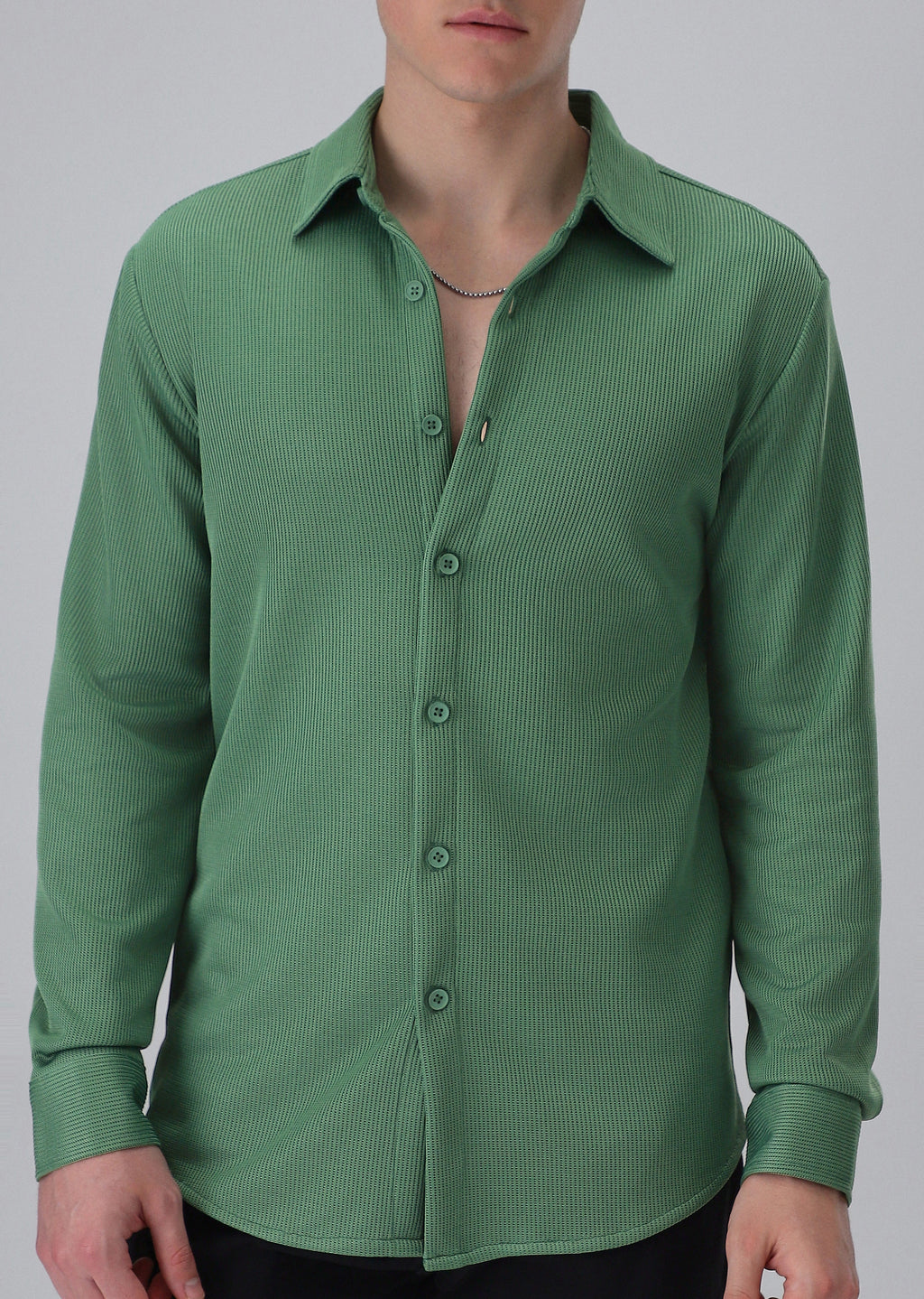 Sage Green Plain Knitted Shirt