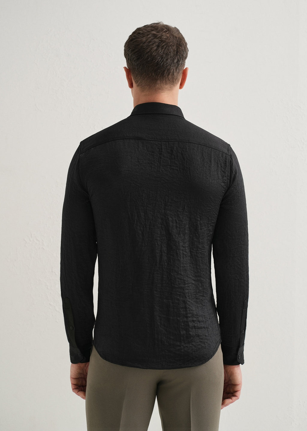 Deep Black Plain Crushed Satin Shirt