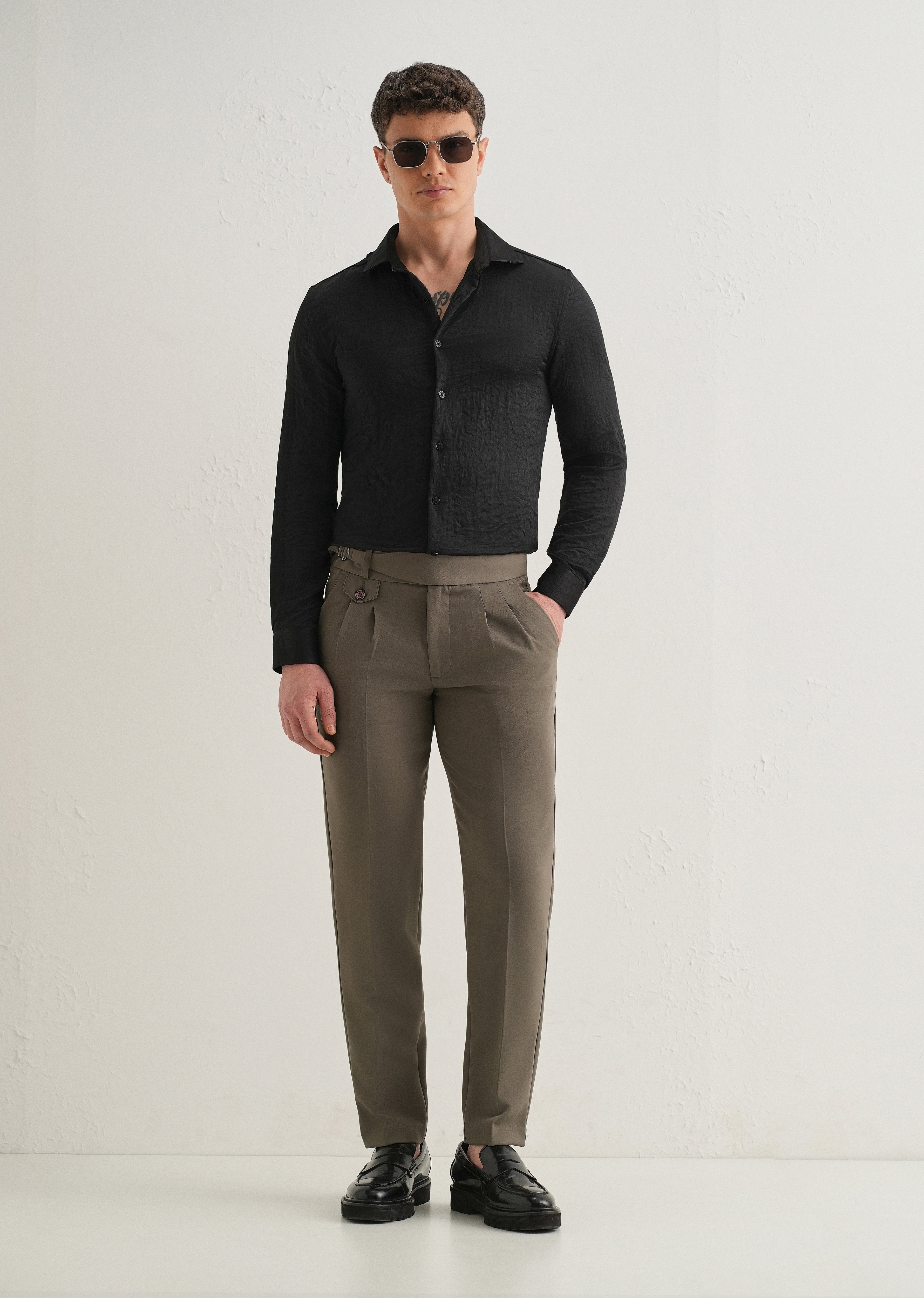 Deep Black Plain Crushed Satin Shirt