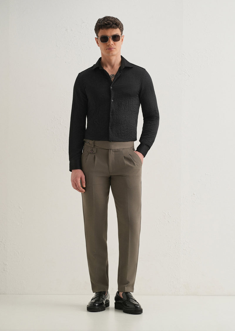 Deep Black Plain Crushed Satin Shirt