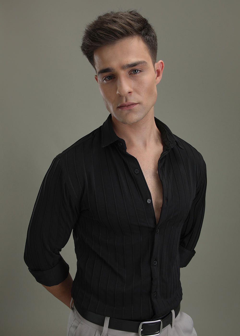 Deep Black Plain Stripe Shirt