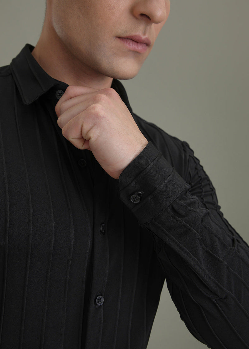 Deep Black Plain Stripe Shirt
