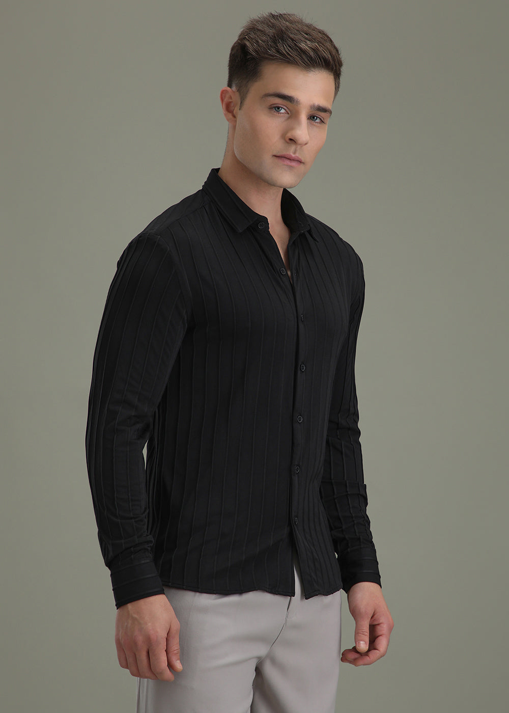 Deep Black Plain Stripe Shirt