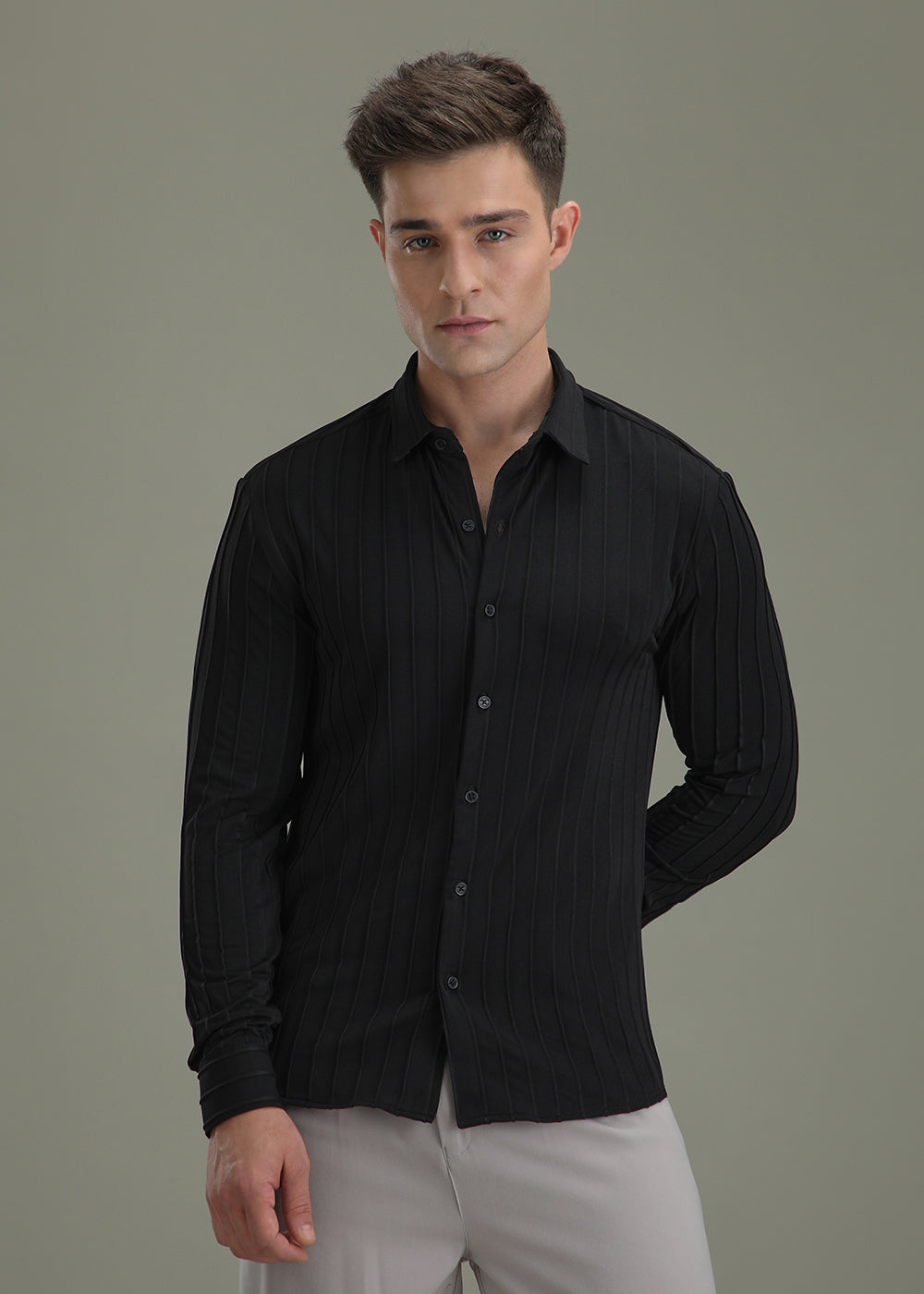 Deep Black Plain Stripe Shirt