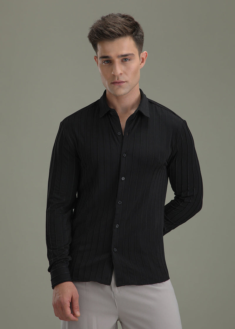 Deep Black Plain Stripe Shirt