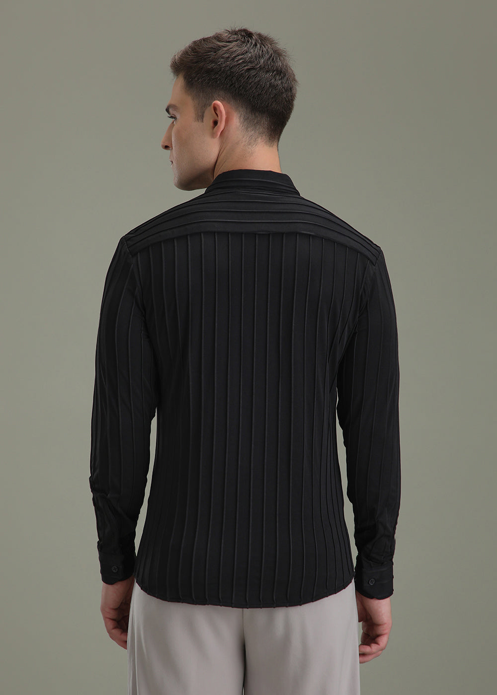Deep Black Plain Stripe Shirt