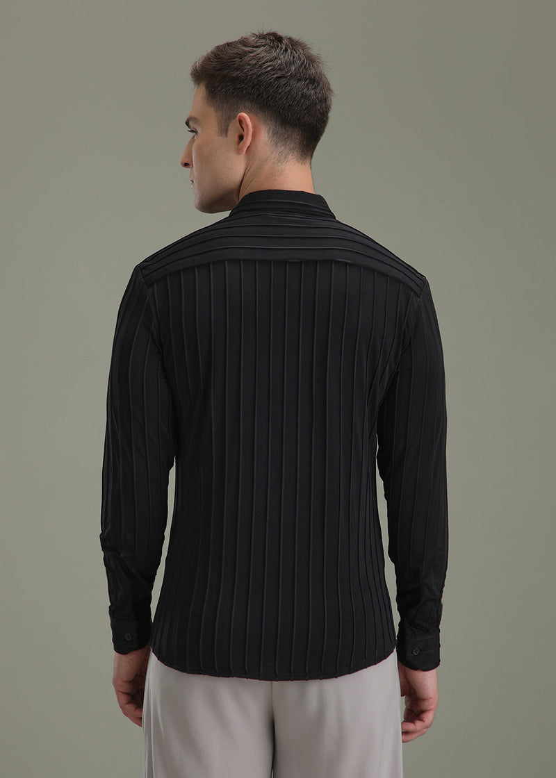 Deep Black Plain Stripe Shirt