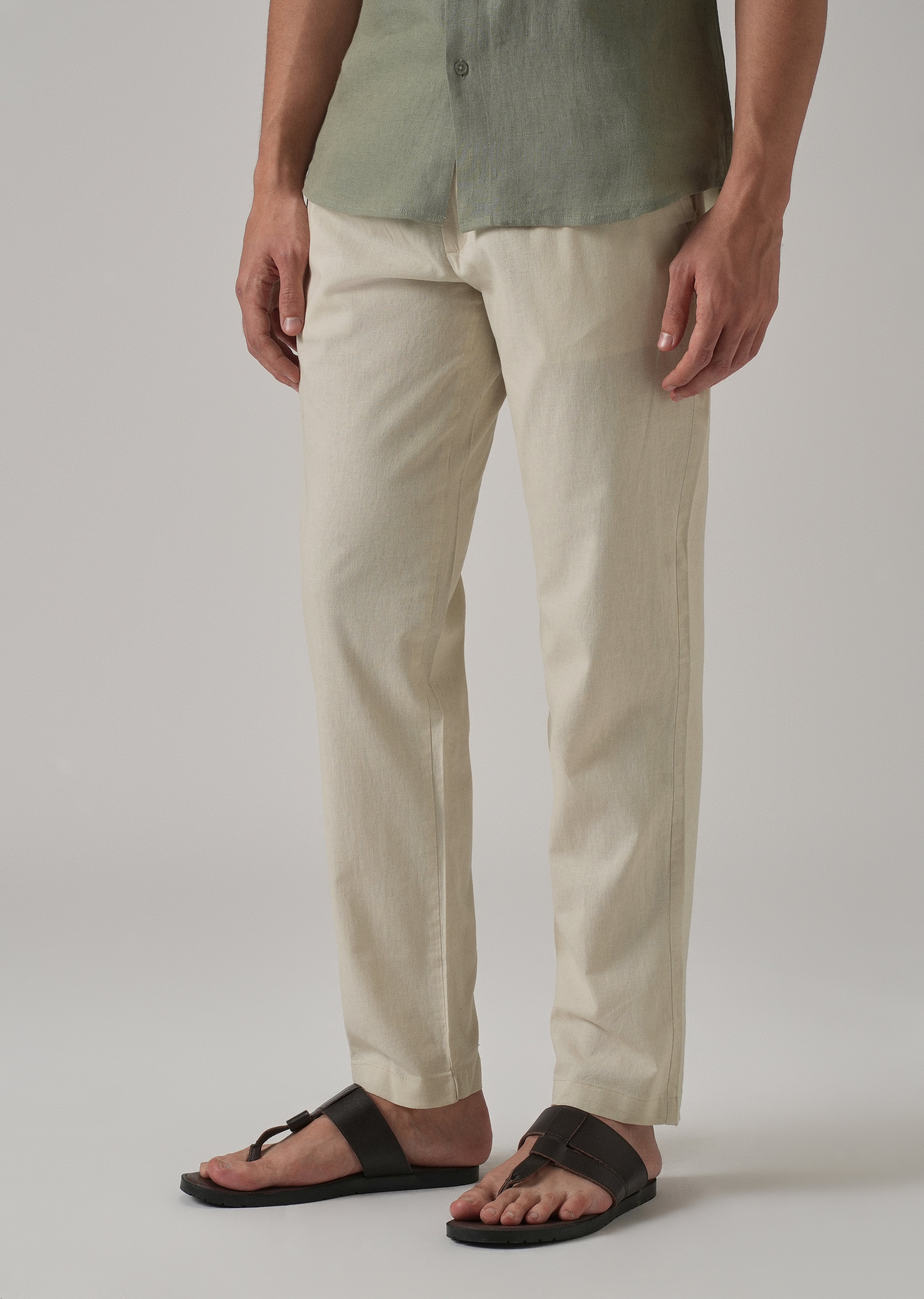 Drawstring Cream Linen Pant