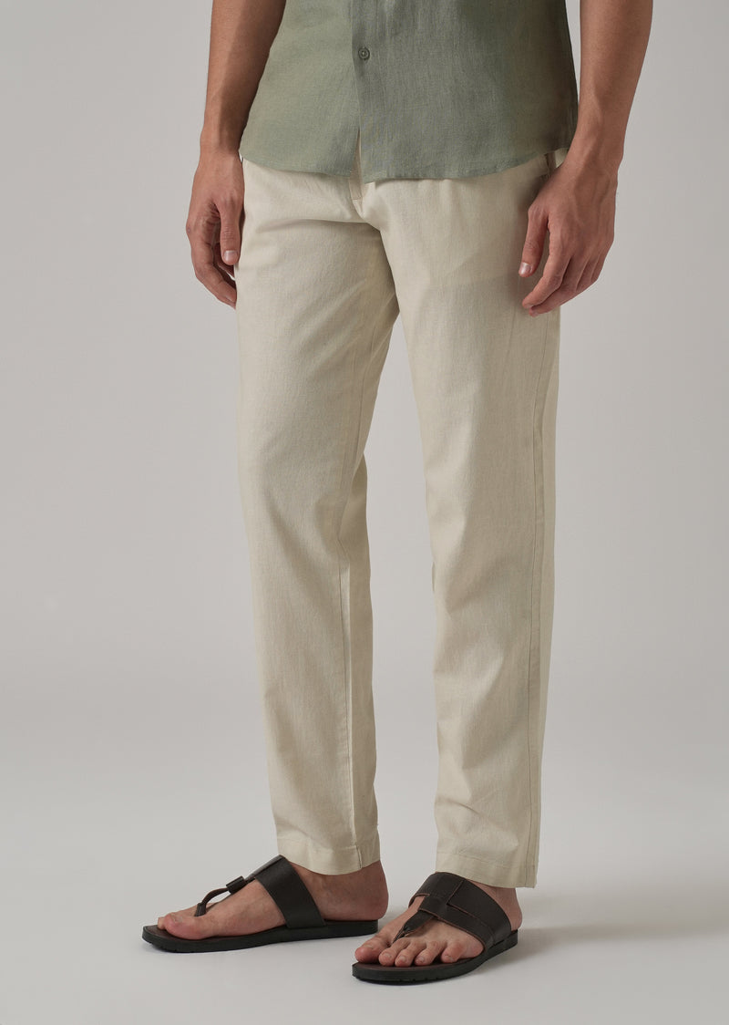 Drawstring Cream Linen Pant